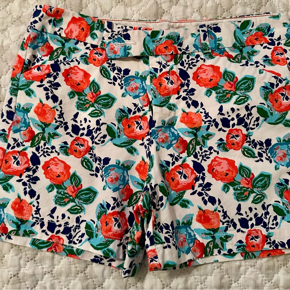 Dockers Women's High Waist Floral Shorts - Red and Green